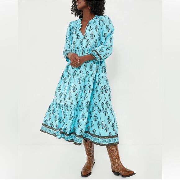 Tuckernuck Tropical Turquoise Bouquet Long Maxi Dress XXXL 3X Plus Size Midi - Picture 1 of 14